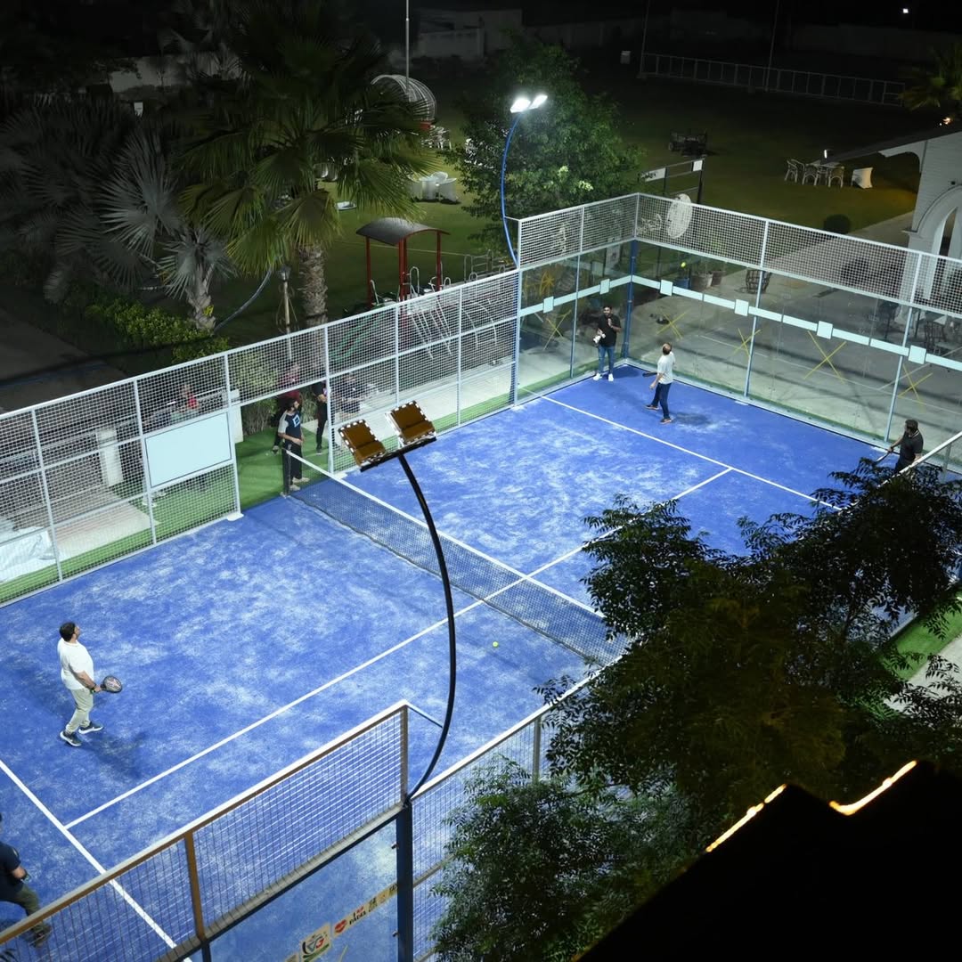 Aerial view of the blue padel court at Vehari Gymkhana